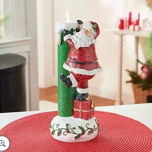 ❌SOLD❌ Holiday Christmas Santa with Illuminated Candle by Valerie Parr Hill